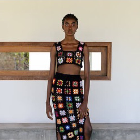 ALIX PINHO Love Squares Long Skirt in Crocheted Cotton - Picture 2 of 16